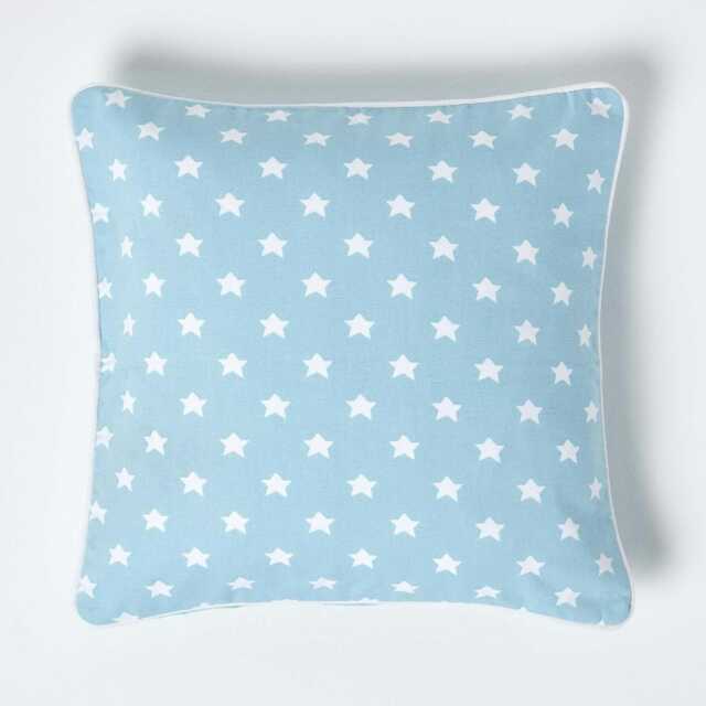 Homescapes Cotton Blue Stars Cushion Cover - 45 x 45 cm Blue Blue 45 x 45 cm