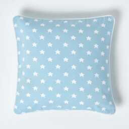Homescapes Cotton Blue Stars Cushion Cover - 45 x 45 cm Blue Blue 45 x 45 cm