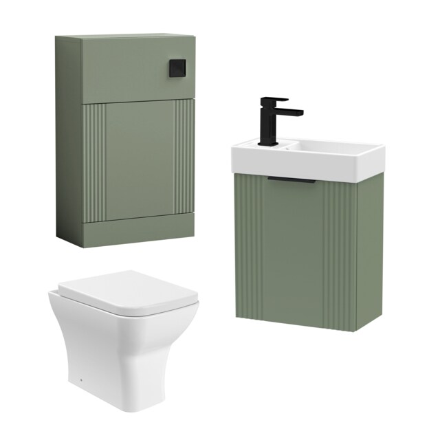 Balterley Cloakroom Suite - Wall Hung Basin Unit, Toilet & Tap Green Satin Green 438 x 400 x 222mm