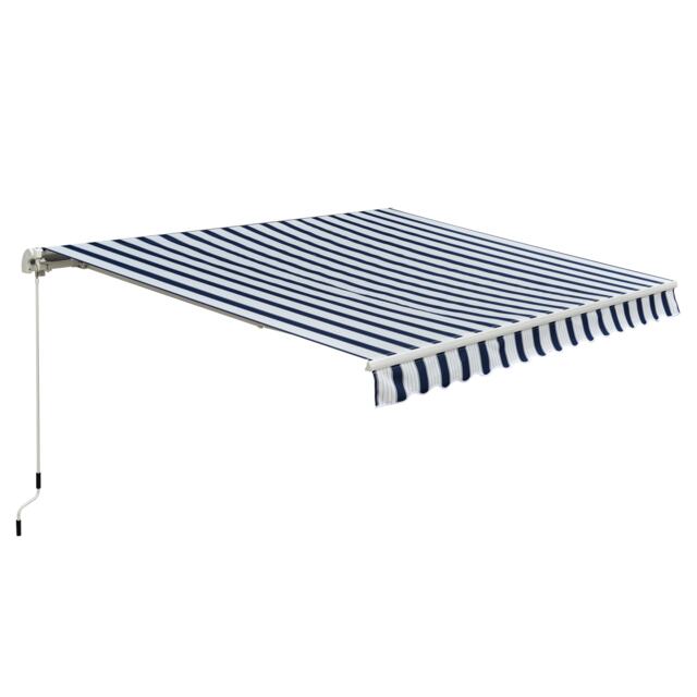 Outsunny Garden Sun Shade Canopy Retractable Awning, 3 x 2.5m, Blue and White Blue 1