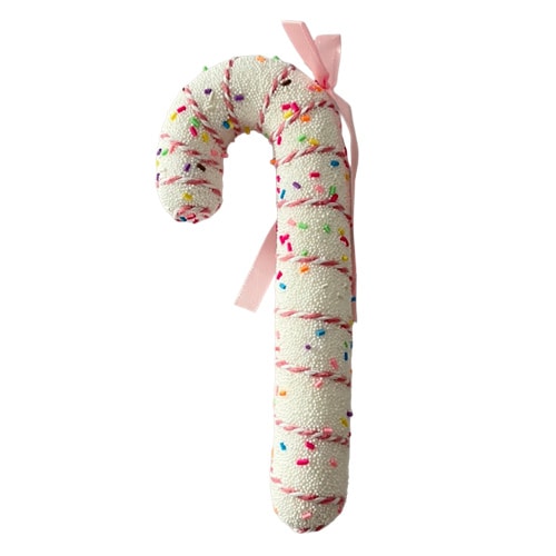 White Candy Cane with Pink Ribbon Hanging Christmas Decoration 17cm