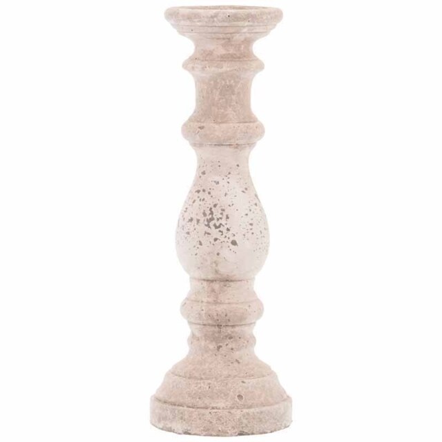 Large Column Candle Holder - Ceramic - L16 x W16 x H45 cm - Stone Brown