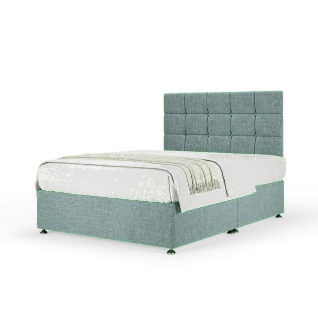 Duckegg Linen No Drawer Divan Base and Pearl Headboard Small Double