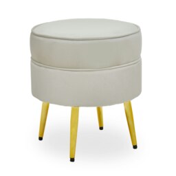 Orsina Cream Velvet Round Footstool, Ottoman Small Footstool with Soft Upholstery, Velvet Pouffe for Home
