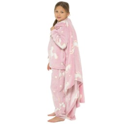 KAV Glow in the Dark Fleece Blankets Super Soft Warm Toddlers Fluffy Blanket for Boys, Girls and Kids (Grey - Unicorn Print)