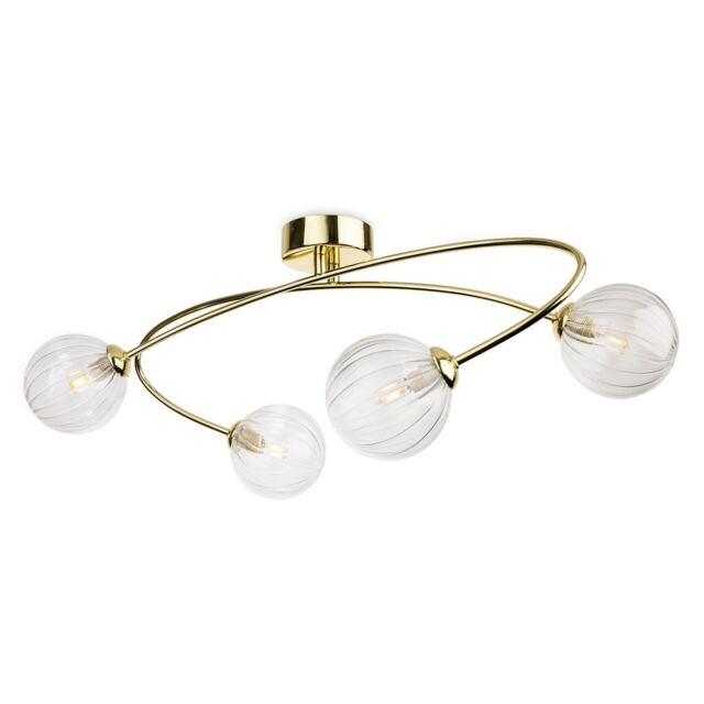 Atom 4 Light Flush Ceiling Fitting Brass with Clear Decorative Glass 4xG9