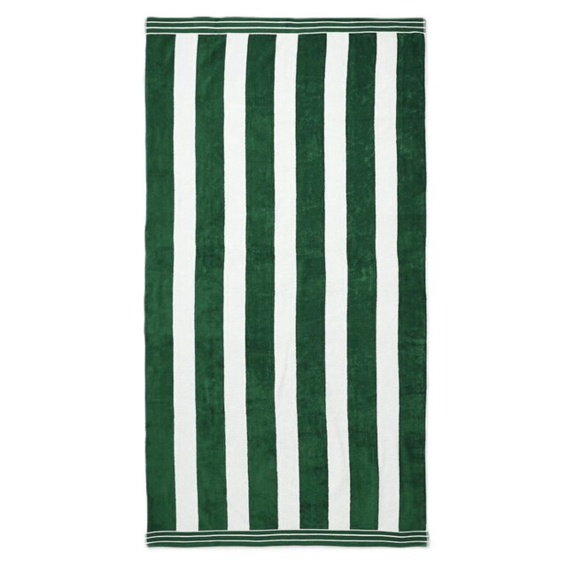 Cabana Stripe Large Beach Towel - 100% Cotton Green Khaki One size