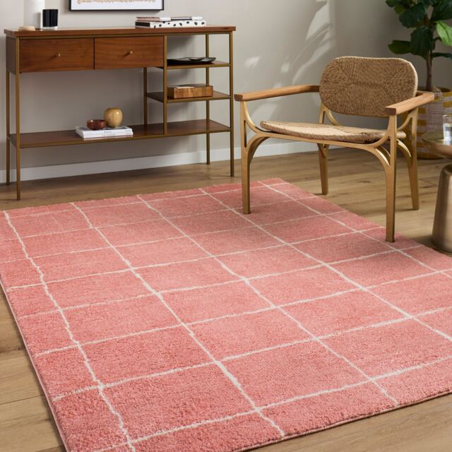 LIVABLISS Fossay Shaggy-Washable Modern High Pile Rug 200 x 275 cm Pink Ivory