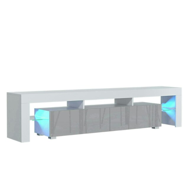 TV Unit 200cm Grey Gloss Doors Oak Matt Frame Modern Media Cabinet White Grey One Size 1