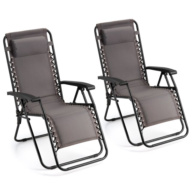 VonHaus Verona Set of 2 Padded Folding Zero Gravity Chairs for Garden Grey Dark Grey 2