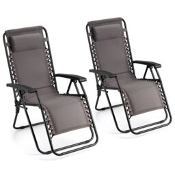 VonHaus Verona Set of 2 Padded Folding Zero Gravity Chairs for Garden Grey Dark Grey 2