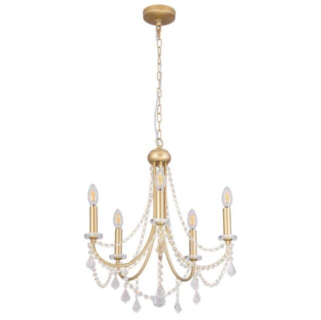 Crystal Chandelier 5-Lights Ceiling Light Pendant Lighting Fixture Lamp Gold E12