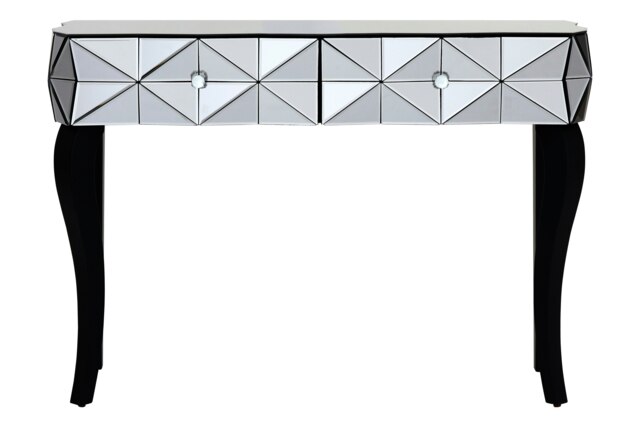 Interiors by Premier Luxe Smoke Glass Console Table, Spacious Modern Table, Sleek Console Table With Sturdy Curved Wooden Legs Silver
