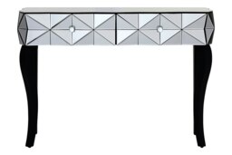 Orsina Luxe Smoke Glass Console Table, Spacious Modern Table, Sleek Console Table With Sturdy Curved Wooden Legs
