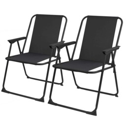 Gr8 Garden 2 x Black Folding Chair Garden Deck Patio Camping Beach Fishing Outdoor Seat Set