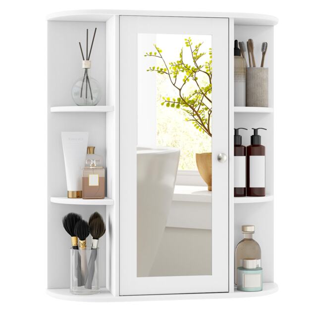 COSTWAY Bathroom Medicine Cabinet Wall Mounted Storage White