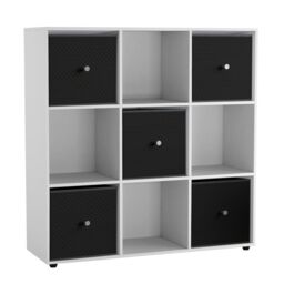 9 Cube Wooden Bookcase Shelving Unit with 5 Collapsible Fabric Drawers Multi White & Black 1