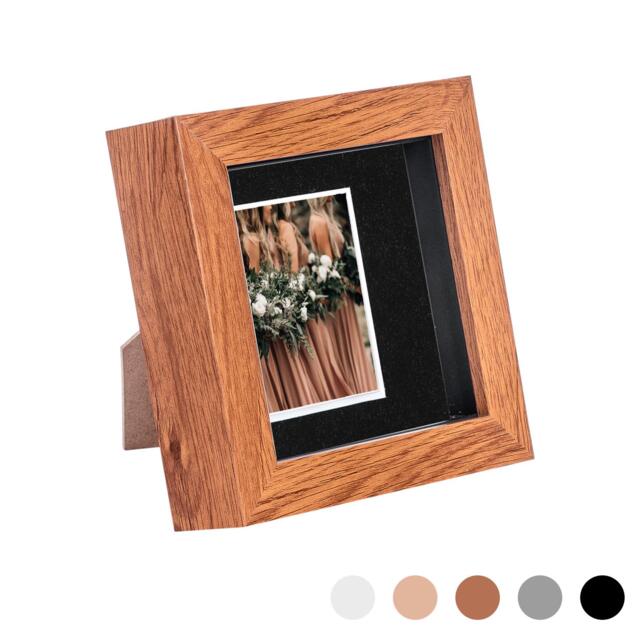 "Nicola Spring 4 x 4"" Photo Frame - Dark Wood/Black Mount - 3D Photo Frame Picture Frame Box Portrait Display Case (12.5 x 12.5cm)"