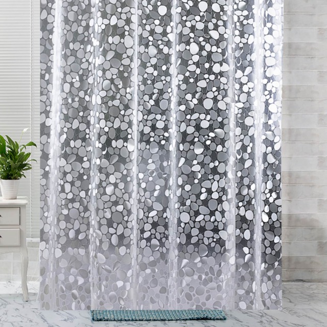 3D Effect Pebbles Printed Shower Curtain, PVC Curtain with 12 Hooks - 180x200cm