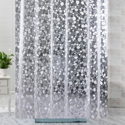 3D Effect Pebbles Printed Shower Curtain, PVC Curtain with 12 Hooks - 180x200cm