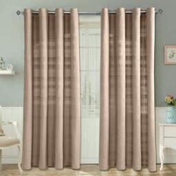 Homescapes Cotton Rajput Ribbed Beige Curtain Pair - 54 x 54 Inches Drop