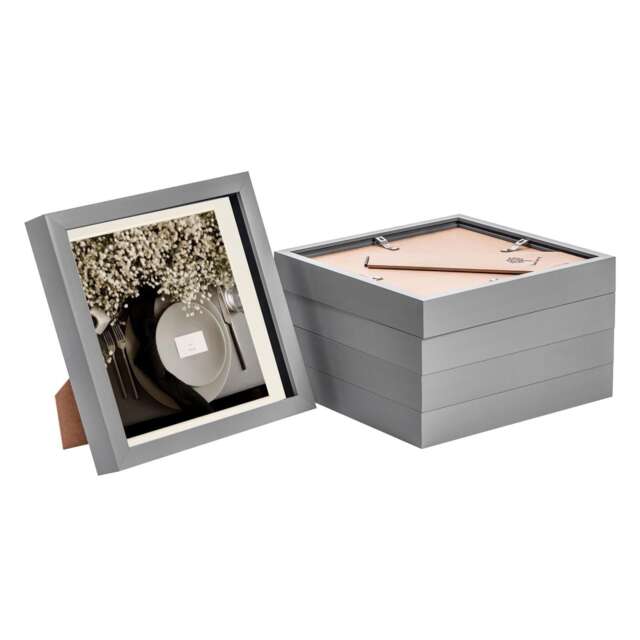 "Nicola Spring 8 x 8"" Photo Frames - Grey/Ivory Mount - 3D Picture Frame Box Portrait Display Case (22.5 x 22.5cm) Set of 5"