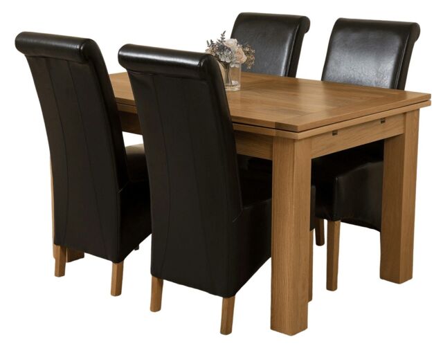 Richmond 140-220cm Oak Extending Dining Table & 4 Montana Leather Chairs Black Black