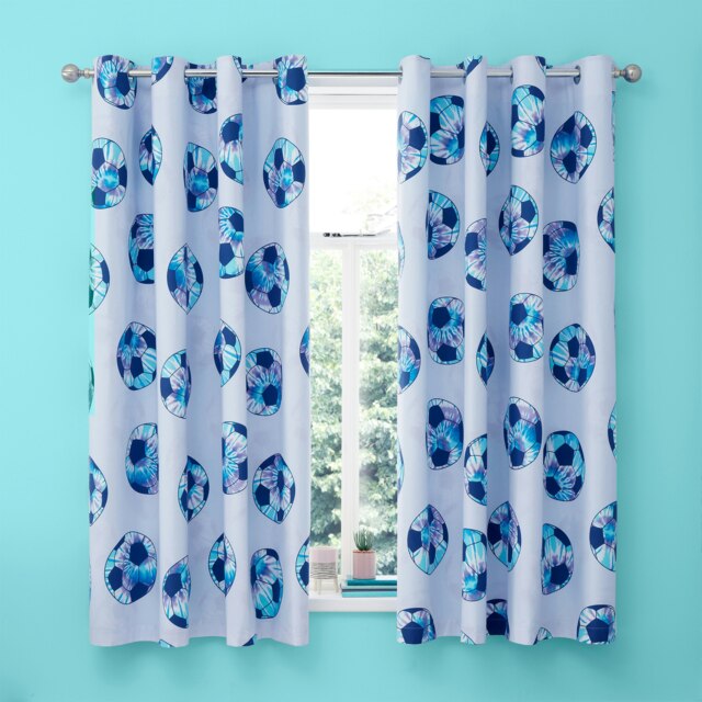Catherine Lansfield Tie Dye Football Reversible 66x72 Inch Curtains Lilac Blue