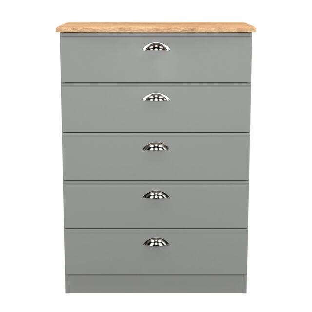 Albert 5 Drawer Chest of Drawers in Dusk Grey & Riviera Oak (Ready Assembled) Grey Dusk Grey & Riviera Oak