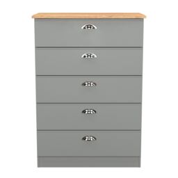 Albert 5 Drawer Chest of Drawers in Dusk Grey & Riviera Oak (Ready Assembled) Grey Dusk Grey & Riviera Oak