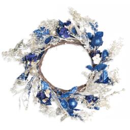 Baubles Wreath 58cm Gold Blue PE Material Wreath for Front Door & Home