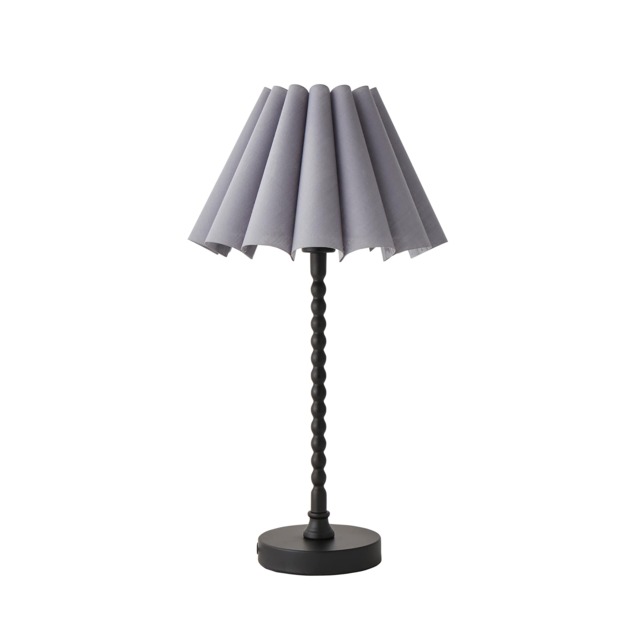 ValueLights Maeve Grey Scallop Pleated Taper Shade Black Bobbin Bobble Table Lamp and Bulb