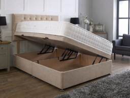 Side Opening Ottoman Divan Bed Set Beige Linen 3ft Single