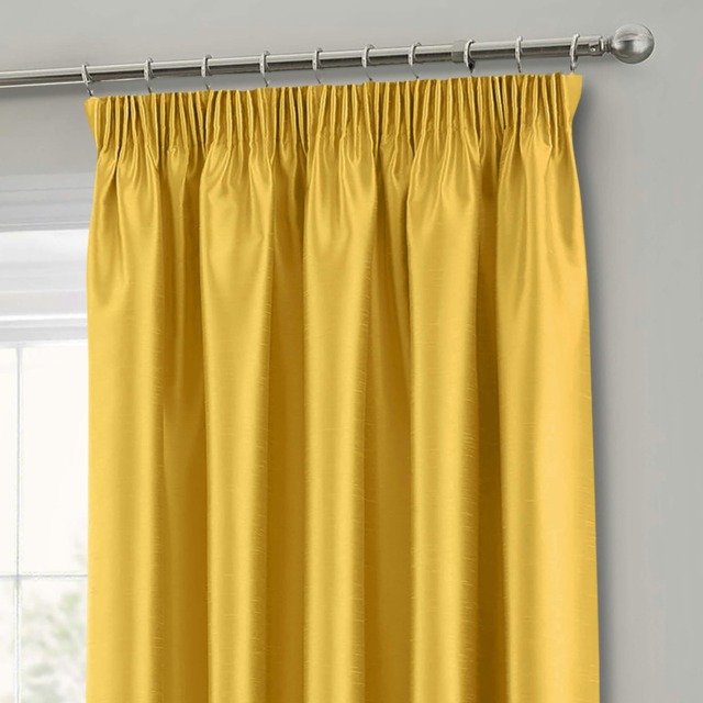 Intimates Faux Silk Pencil Pleat Curtains - 117cm x 137cm Yellow Ochre