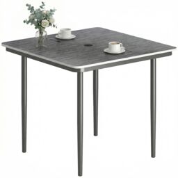 Outsunny Garden Dining Table, Outdoor Table with Umbrella Hole Grey Dark Grey 85 x 85 x 72.5 cm