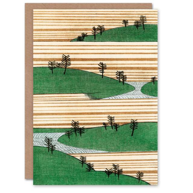 Shin Bijutsukai Japanese Art Card Landscape With Hills Pattern
