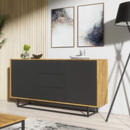 Sideboard Cabinet Chest of Drawers Storage Cabinet Oak Black Industrial Loft 140cm