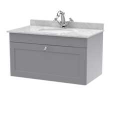 Balterley Swynnerton Traditional 1 Drawer Wall Hung Vanity Unit with Marble Basin, Satin Grey, 800mm