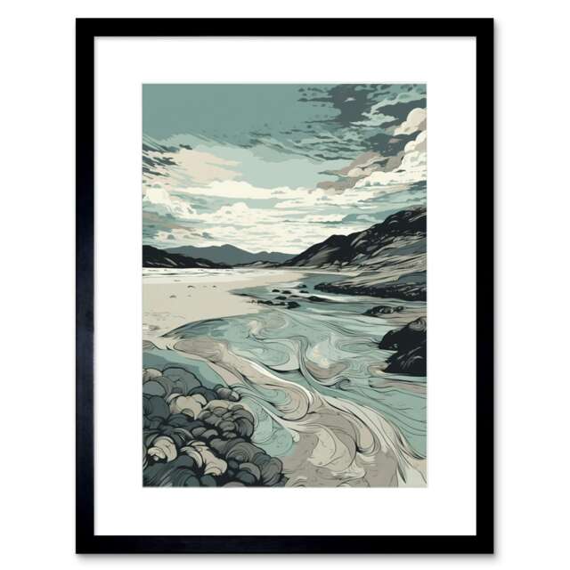 "Luskentyre Beach Coastal Landscape 9x7"" Black Framed Wall Art Print"