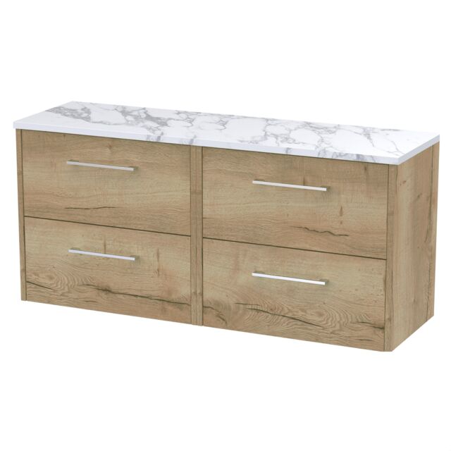 Balterley Winshill Contemporary 4 Drawer Wall Hung Vanity Unit with Laminate Worktop, Light Oak, 1200mm