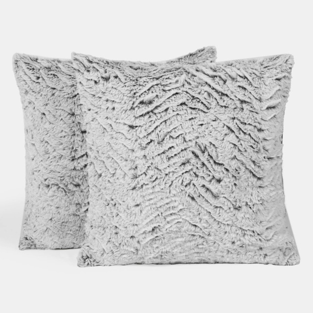 OHS 2 x Two Tone Faux Fur Plush Cushion Covers, 45x45cm - Grey
