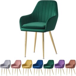 MOF Dining chair Armchair with Armrest & Backrest Upholstered seat with Metal legs T05 Green
