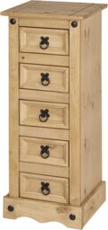 Corona Chest of Drawers Narrow 5 Drawer Tallboy Mexican Solid Pine