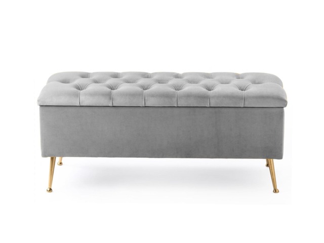 150cm Amara Chesterfield Ottoman Storage Bench - Plush Velvet Shoes Bench - Silver Upholstery Footstool Storage with Legs