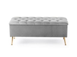 150cm Amara Chesterfield Ottoman Storage Bench - Plush Velvet Shoes Bench - Silver Upholstery Footstool Storage with Legs