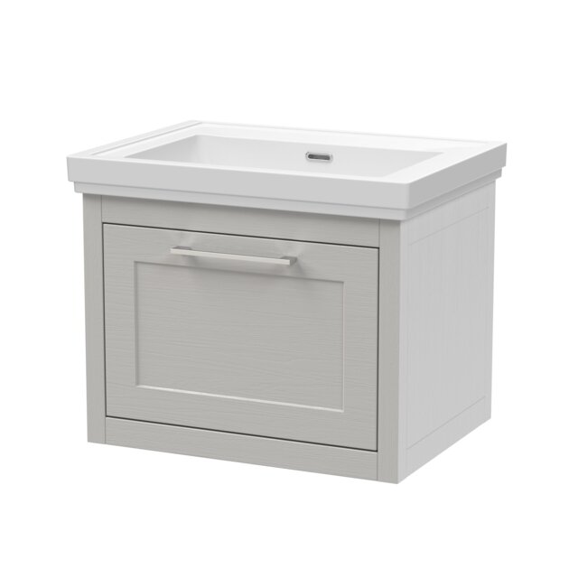 Balterley Traditional Bathroom Wall Hung 1 Drawer Vanity Unit and 0 Tap Hole Fireclay Basin Grey Earl's Grey