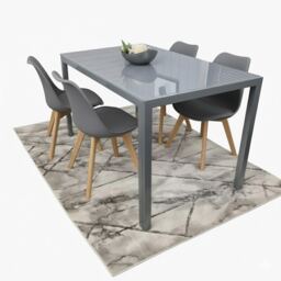 Modern Grey Glass Dining Table Set with 4 Grey Chairs Dining Room Furniture