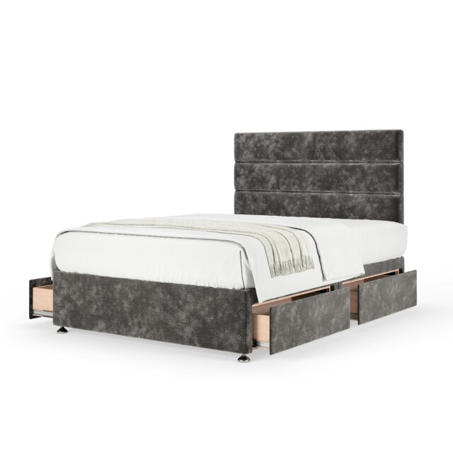 Super Ortho Orthopaedic Charcoal Chenille 4 Drawer Divan Set And Milan Headboard Small Double