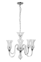 Orsina Glass and Chrome 6 Arm Chandelier, Elegant Glass Lighting Fixture, Chrome Finish Chandelier, Ceiling Light