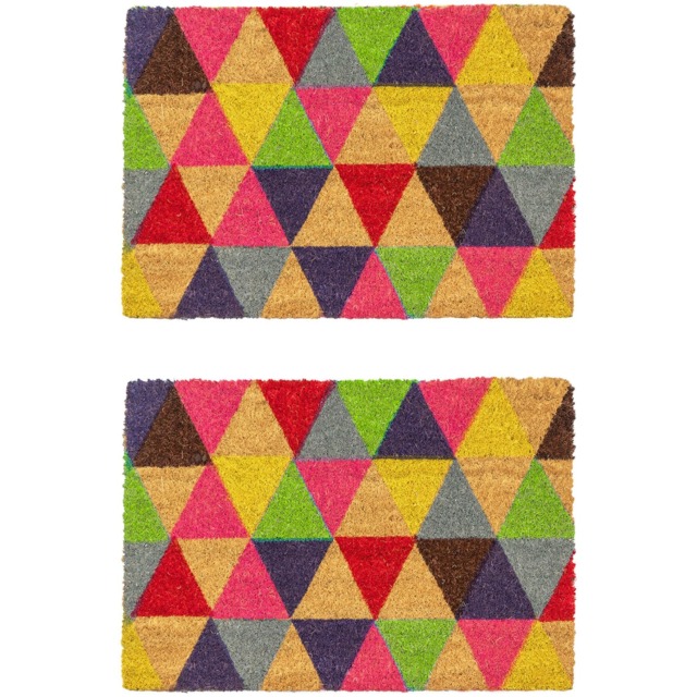 Nicola Spring 2x Coir Door Mats - 90 x 60cm Triangles Decorative Indoor Front Door Entry Dirt Trapper Non Slip Backing Doormat
